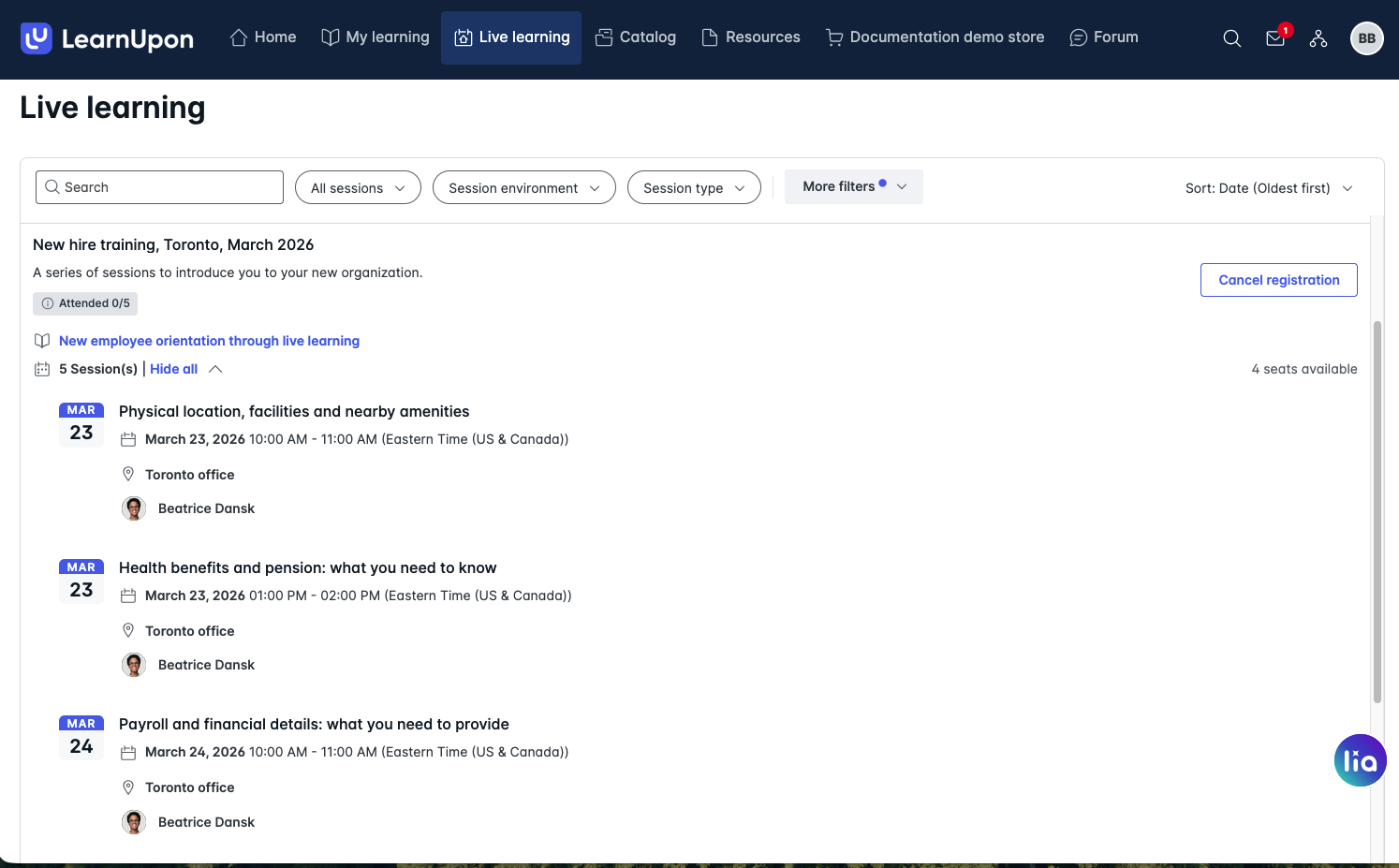 live learning page with all live learning sessions shown.png