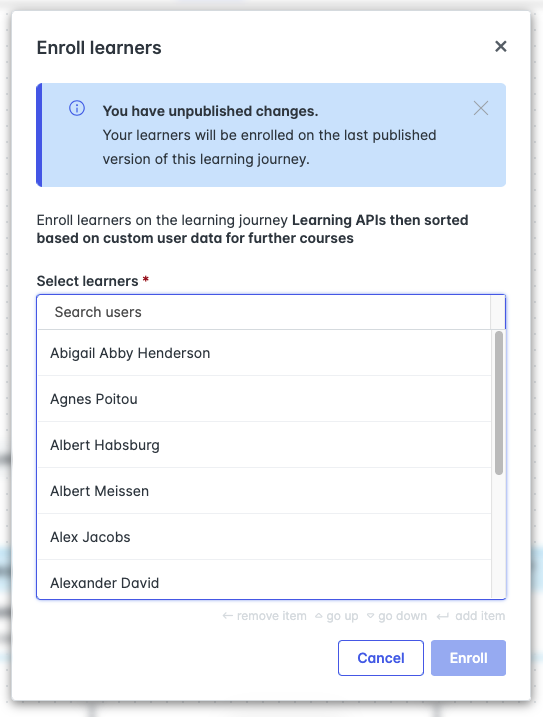 enrolling on learning journeys with unpublished changes.png
